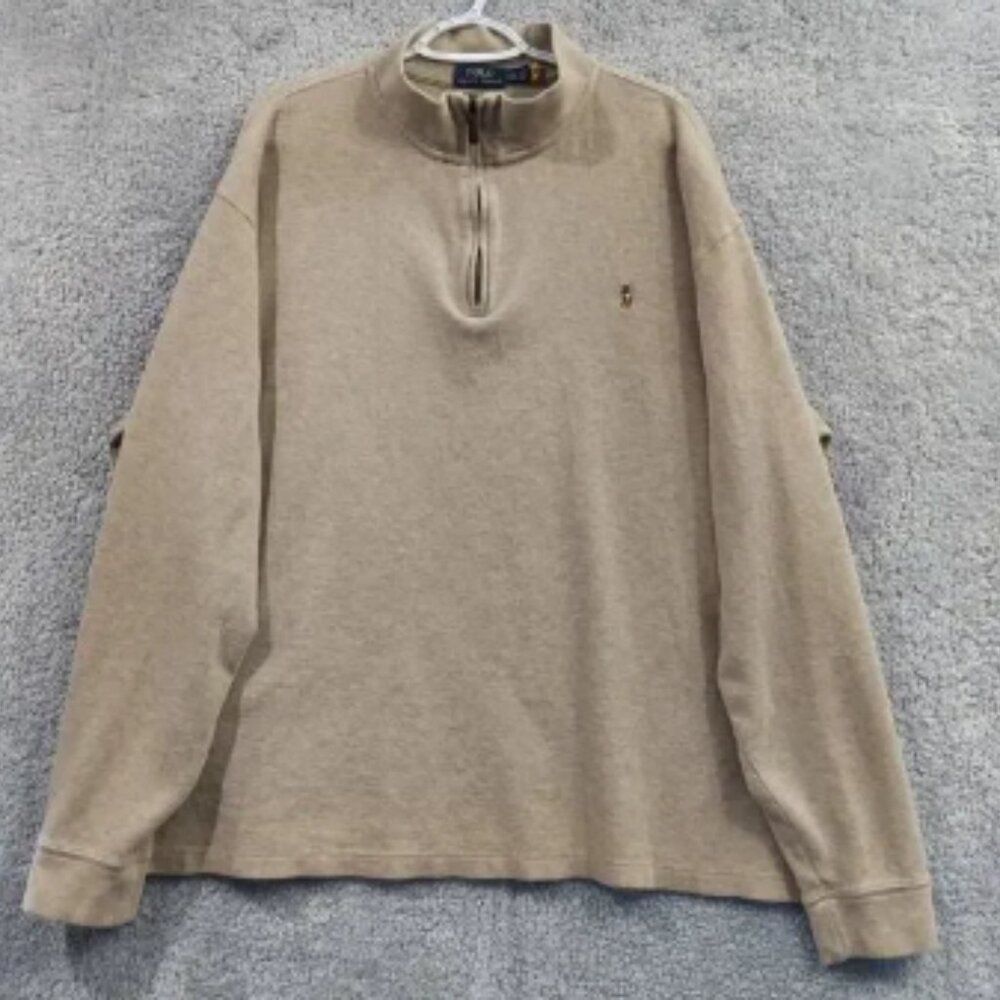 Polo Ralph Lauren Estate Rib 1/4 Zip Sweater Men's 2XLT Tall Tan Cotton Casual